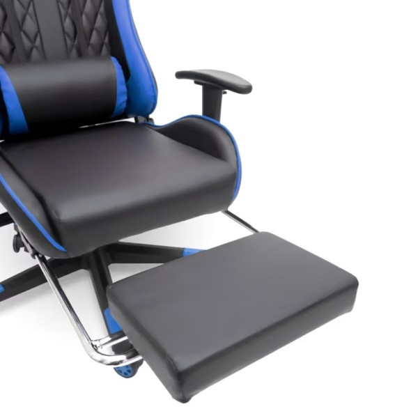 Геймърски стол за релакс с масаж и подложка за крака – син