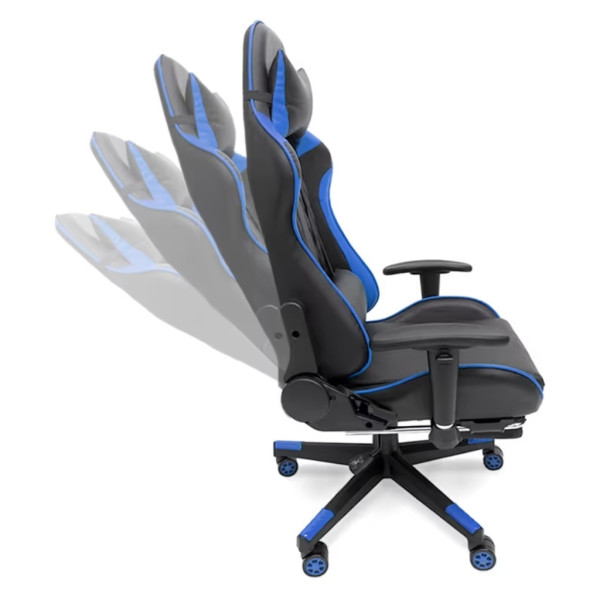 Геймърски стол за релакс с масаж и подложка за крака – син