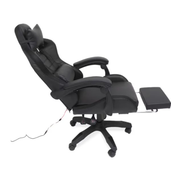 Черен геймърски стол с масаж, LED осветление и поставка за крака – ергономичен, с дистанционно 5