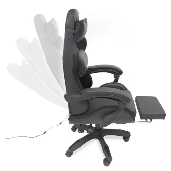 Черен геймърски стол с масаж, LED осветление и поставка за крака – ергономичен, с дистанционно 6