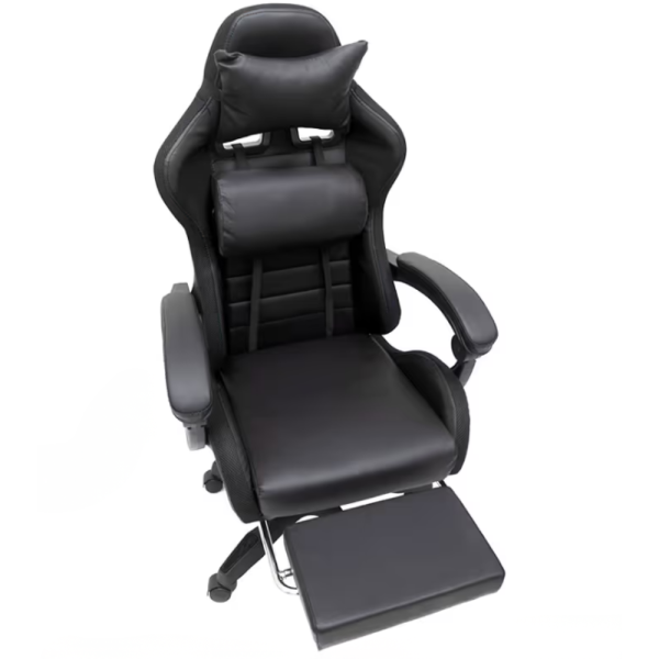 Черен геймърски стол с масаж, LED осветление и поставка за крака – ергономичен, с дистанционно