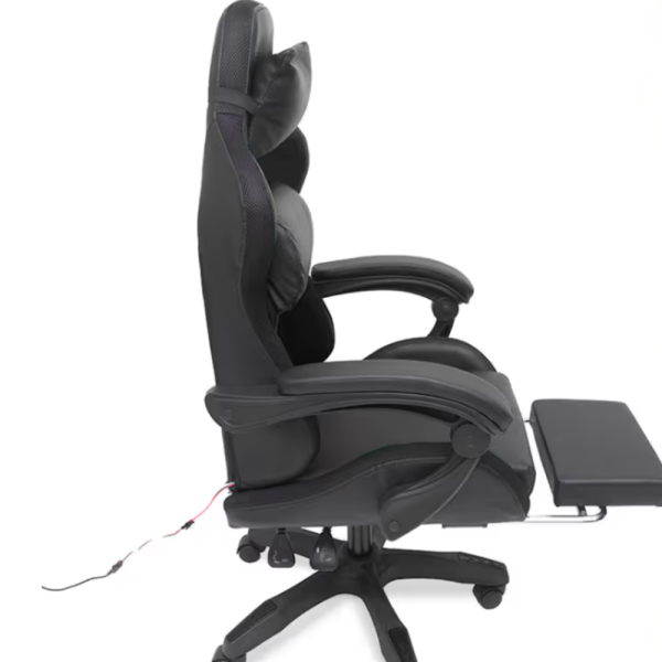 Черен геймърски стол с масаж, LED осветление и поставка за крака – ергономичен, с дистанционно 9