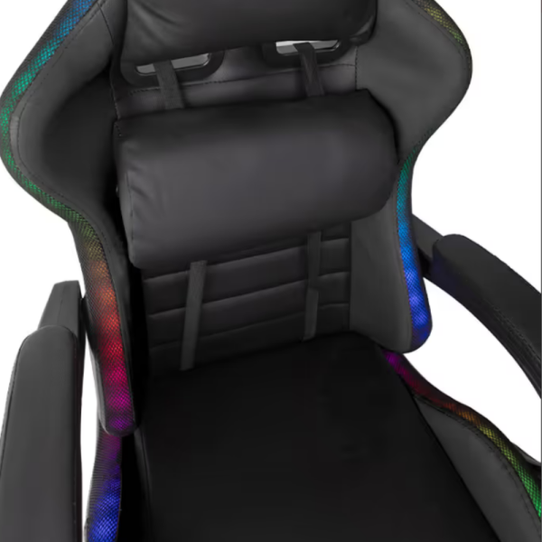 Черен геймърски стол с масаж, LED осветление и поставка за крака – ергономичен, с дистанционно