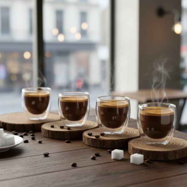 Термоустойчиви чаши за еспресо с двойно дъно – комплект 4 бр., 65 мл