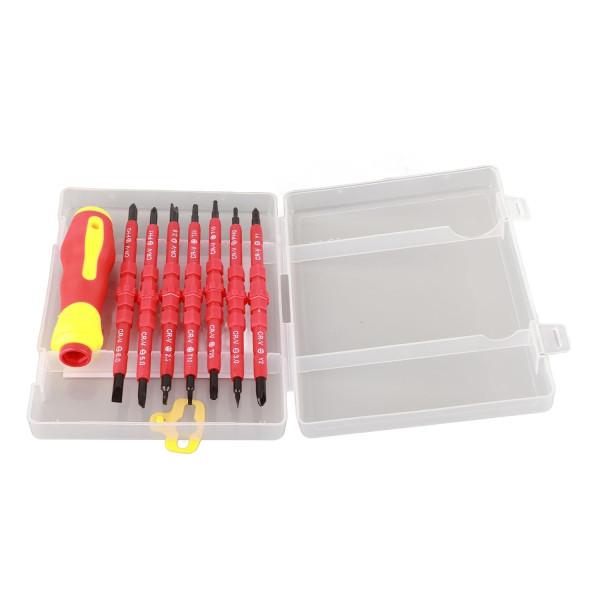 Професионален комплект двустранни изолирани отвертки с дръжка - 14в1