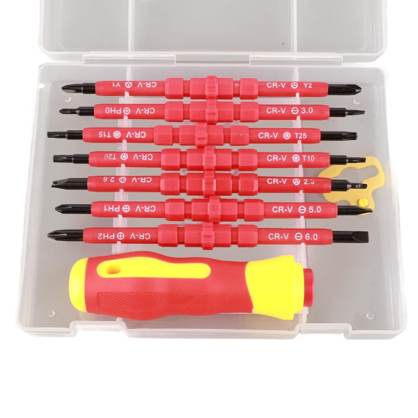 Професионален комплект двустранни изолирани отвертки с дръжка - 14в1