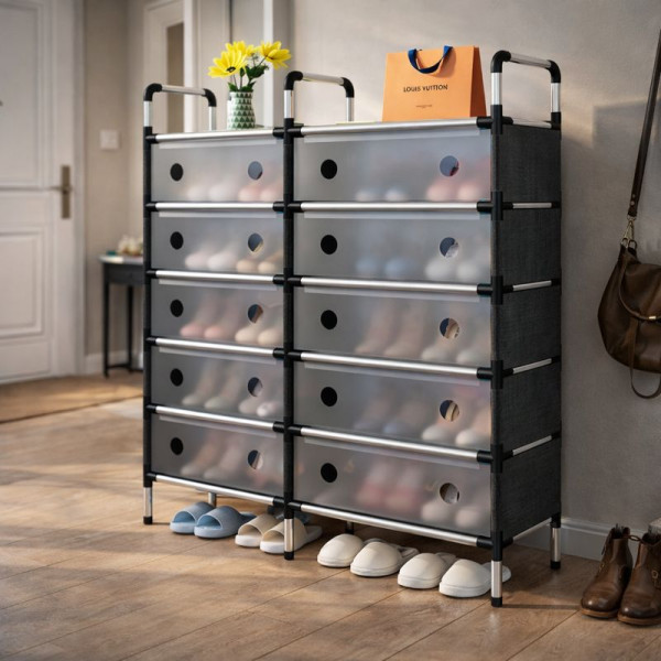 Многоетажен шкаф за обувки с прозоречни врати и голям капацитет 1