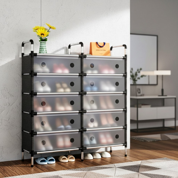 Многоетажен шкаф за обувки с прозоречни врати и голям капацитет 2