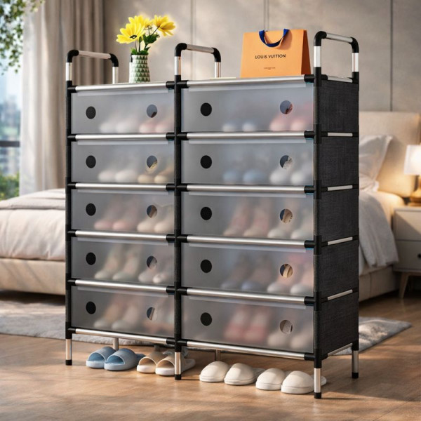 Многоетажен шкаф за обувки с прозоречни врати и голям капацитет