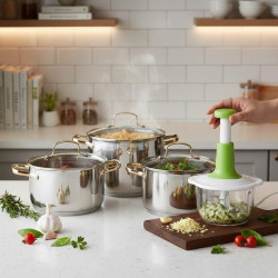 Комплект тенджери с елегантни златисти дръжки DJ24 + Подарък Ръчен чопър KN3