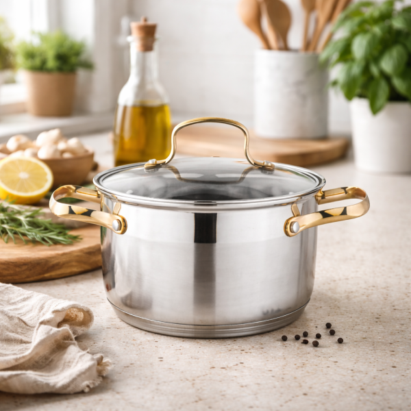 Комплект тенджери с елегантни златисти дръжки DJ24 + Подарък Ръчен чопър KN3