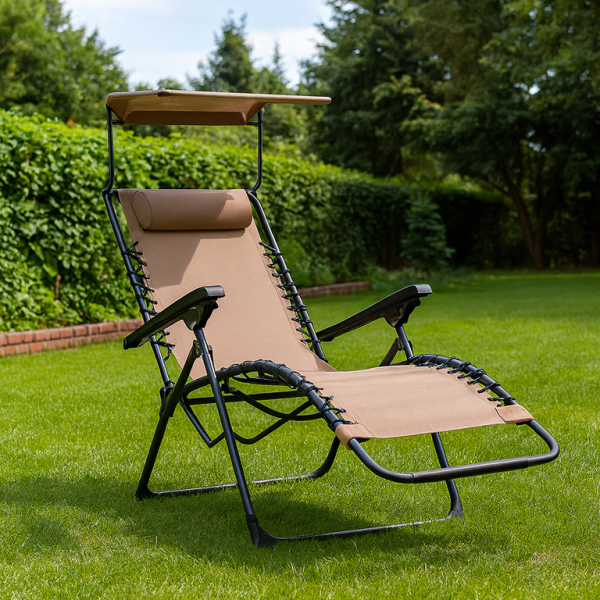 Комплект за релаксация на открито: 2 сгъваеми шезлонга с нулева гравитация CHAIR3 и стилна масичка за кафе CPM3