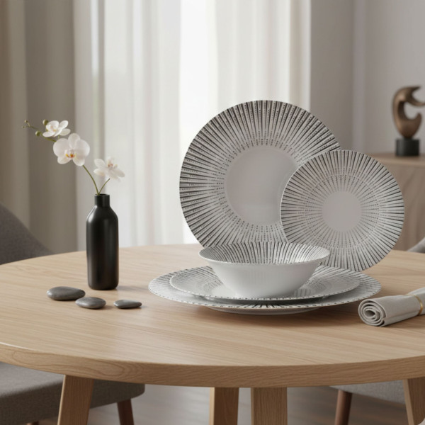 Комплект чинии 24 части с геометричен дизайн – Елегантност за всяка трапеза
