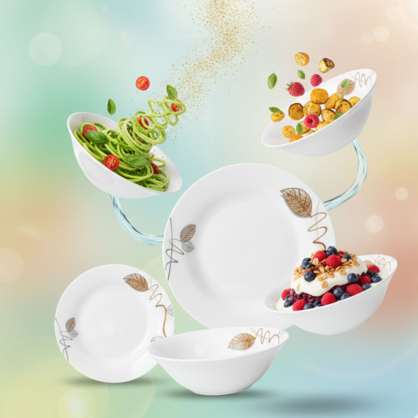 Стил и изтънченост за всяка трапеза - Комплект чинии 24 части с елегантен листен дизайн