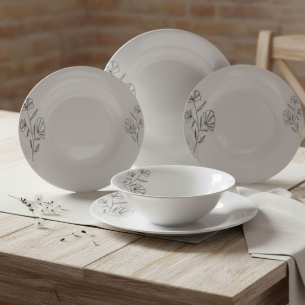 Комплект чинии 24 части с елегантен черен флорален мотив – Изтънченост за всяка трапеза