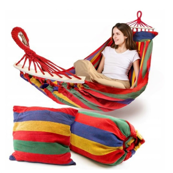 Хамак XXL с възглавница и чанта — максимален комфорт до 250 кг за релакс навън