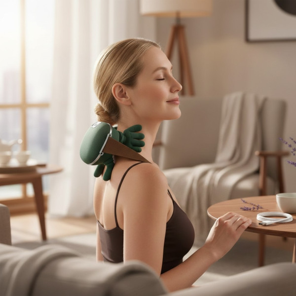 Масажор за врат и рамене с топлина, USB зареждане - 4D масаж 1