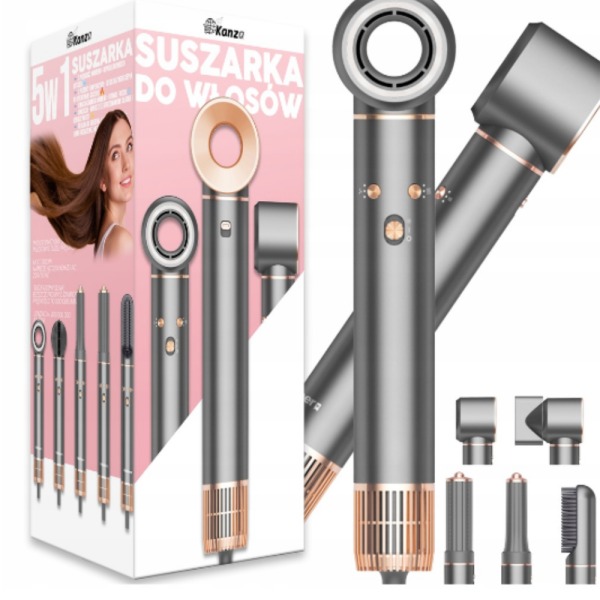 Мощен сешоар 5 в 1 KANZA — бързо сушене и професионално стилизиране с йонизация за блестяща и гладка коса