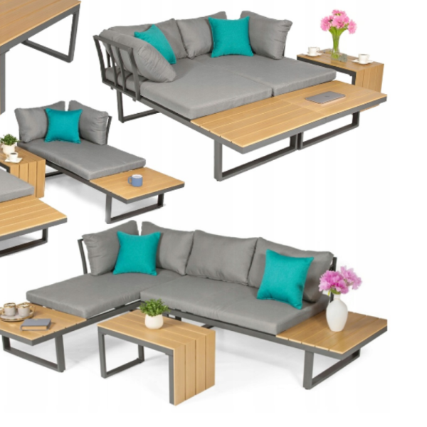 Градински комплект KANZA - модулен ъглов диван от алуминий с удобни възглавници и маса