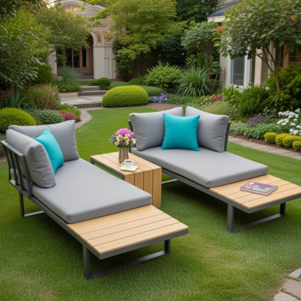 Градински комплект KANZA - модулен ъглов диван от алуминий с удобни възглавници и маса 3