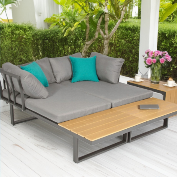 Градински комплект KANZA - модулен ъглов диван от алуминий с удобни възглавници и маса