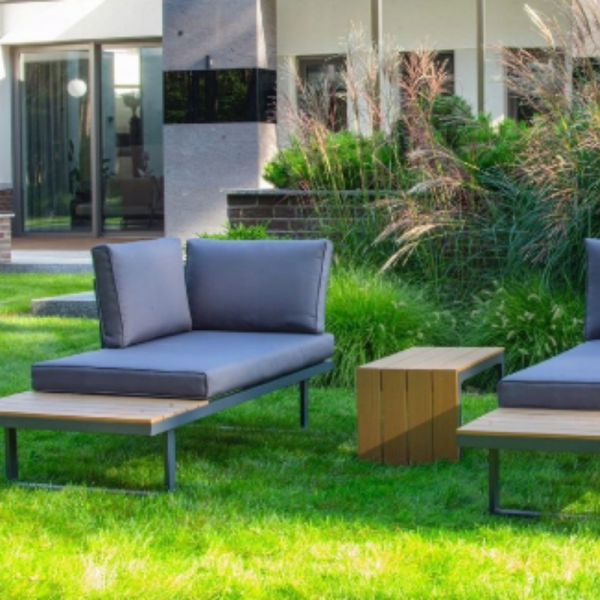 Градински комплект KANZA - модулен ъглов диван от алуминий с удобни възглавници и маса