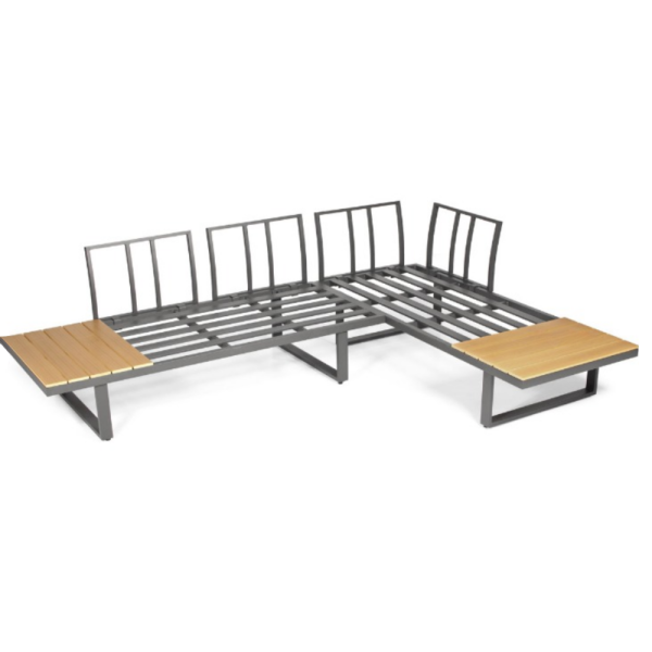 Градински комплект KANZA - модулен ъглов диван от алуминий с удобни възглавници и маса