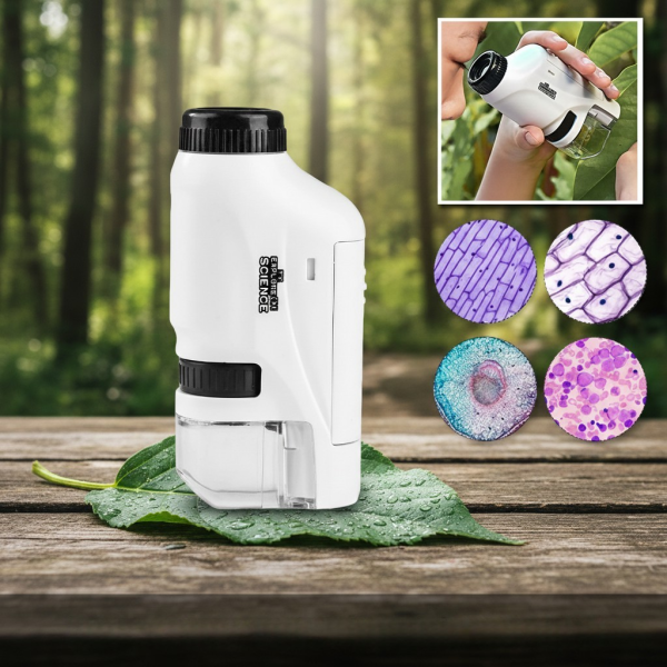 Детски преносим микроскоп с LED светлина, 60x-120x увеличение и стойка за смартфон