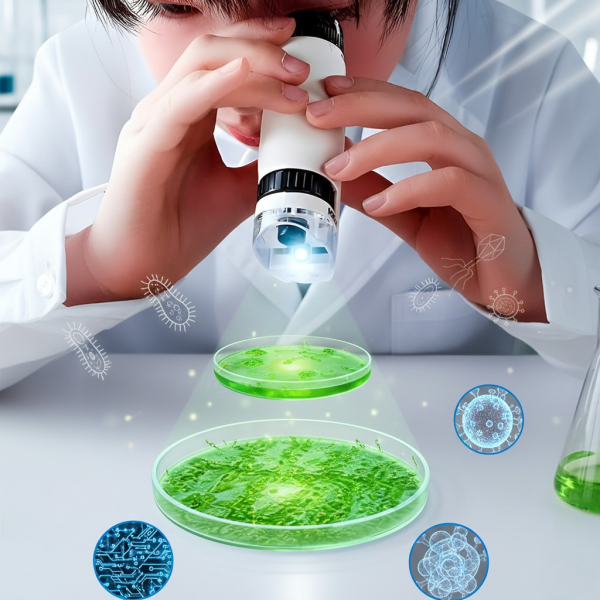 Детски преносим микроскоп с LED светлина, 60x-120x увеличение и стойка за смартфон 3