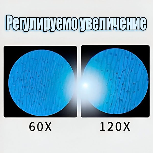 Детски преносим микроскоп с LED светлина, 60x-120x увеличение и стойка за смартфон
