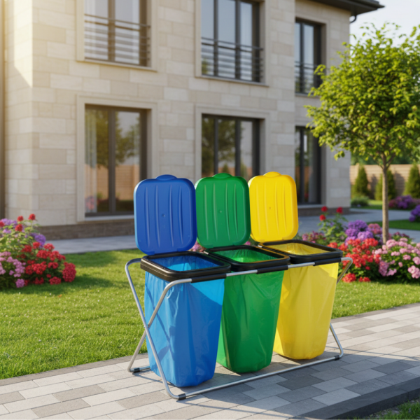 Стойка с капаци за разделно хвърляне на отпадъци - грижа за околната среда