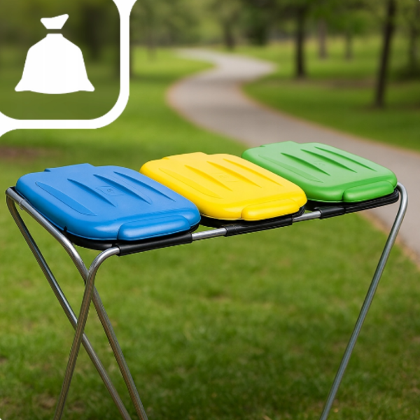 Стойка с капаци за разделно хвърляне на отпадъци - грижа за околната среда