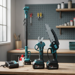 Комплект 3 в 1 от акумулаторна лозарска ножица, акумулаторен мини верижен трион и телескопичен прът