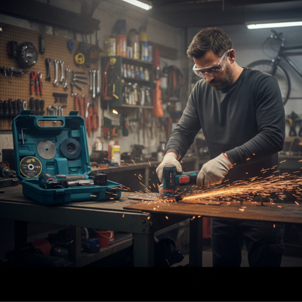 Мини ъглошлайф KraftRoyal 24V 6Ah с безчетков мотор и 2 батерии за бързо и прецизно рязане 1