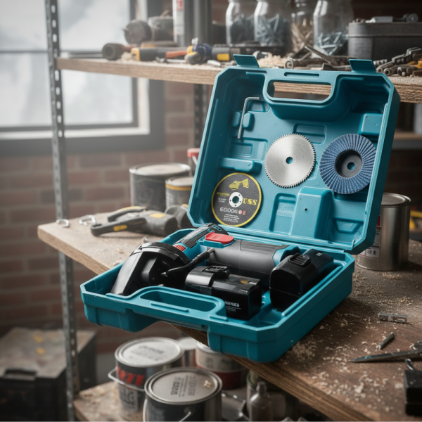 Мини ъглошлайф KraftRoyal 24V 6Ah с безчетков мотор и 2 батерии за бързо и прецизно рязане 2