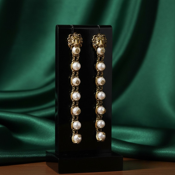 Дамски обеци лъвска глава и перли А39