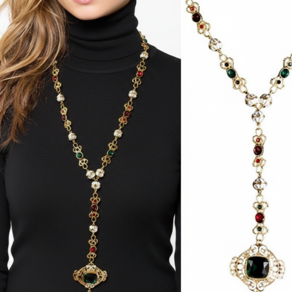 Многоцветно висящо колие с голяма висулка с камък D20