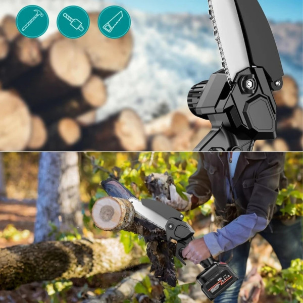 Акумулаторен мини верижен трион 6", Комплект с 2 батерии 6000mAh и куфар