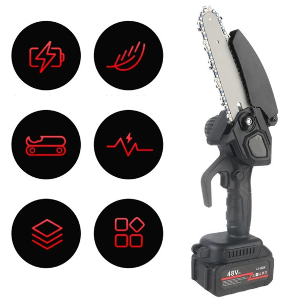 Акумулаторен мини верижен трион 6", Комплект с 2 батерии 6000mAh и куфар 8