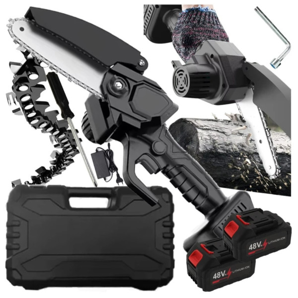 Акумулаторен мини верижен трион 6", Комплект с 2 батерии 6000mAh и куфар