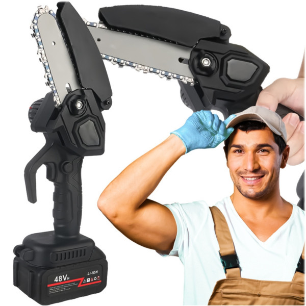 Акумулаторен мини верижен трион 6", Комплект с 2 батерии 6000mAh и куфар