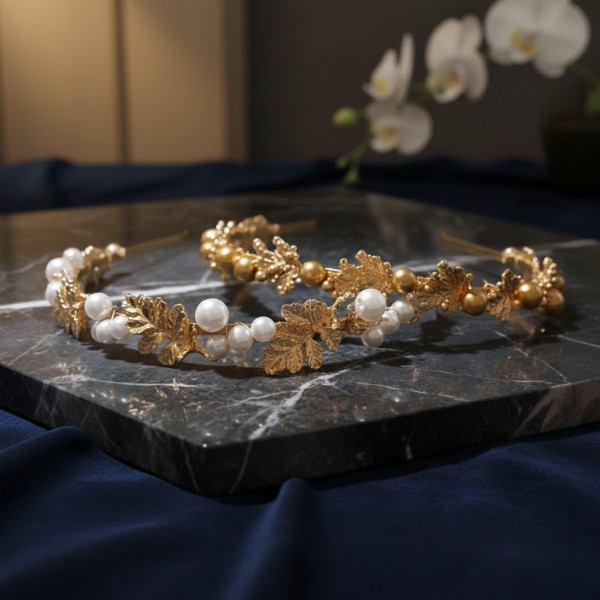 Диадема с перли в бяло или златисто F05 1