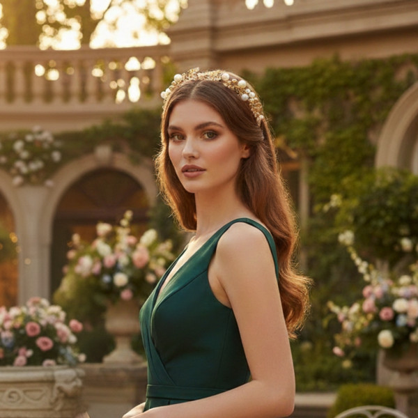 Диадема с перли в бяло или златисто F05 4