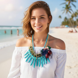 Голямо богато колие с наниз и брошка с черешки D59