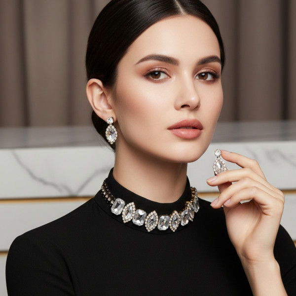 Дамски колиета с многоцветни  камъни или дамски комплект колие с обици - D97