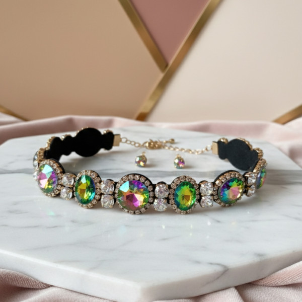 Дамски колиета с многоцветни  камъни или дамски комплект колие с обици - D97