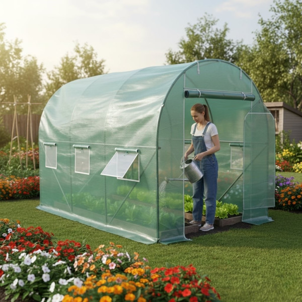 Резервно покривало за оранжерия 3x2x2м – Армирано UV , с цип и прозорци (без рамка) 2