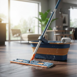 Комплект моп с 360° въртене и сгъваема кофа – Професионално и безконтактно почистване у дома