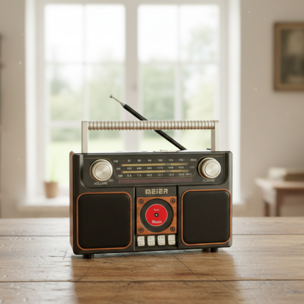 Портативно соларно радио MEIER MD-1306BT-S: Bluetooth, USB, FM/AM/SW, мощен звук и стилен ретро дизайн