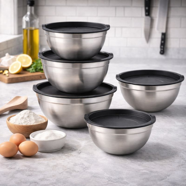 Комплект купи от неръждаема стомана 18/10 с капаци – 10 части, матово покритие 1